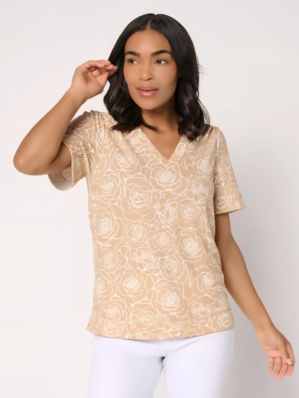 BEAUTIFUL by Lawrence Zarian Print & Solid Pebble Knit Crepe Top, Size 2X, NWOT